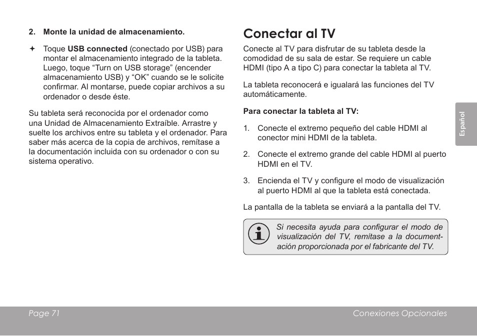 Conectar al tv | COBY electronic KYROS MID9742 User Manual | Page 71 / 124