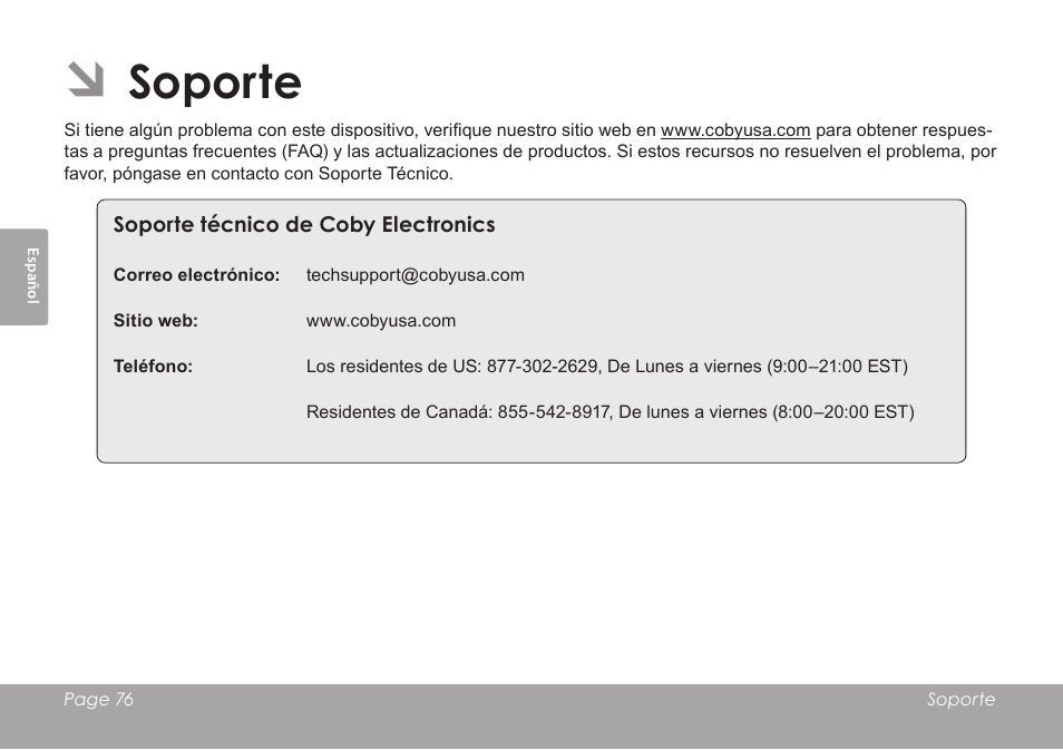 Soporte | COBY electronic KYROS MID9742 User Manual | Page 76 / 124