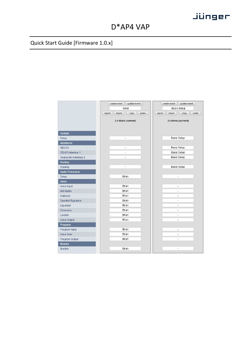 D*ap4 vap, Quick start guide [firmware 1.0.x | Junger Audio D*AP4 VAP EDITION User Manual | Page 4 / 5