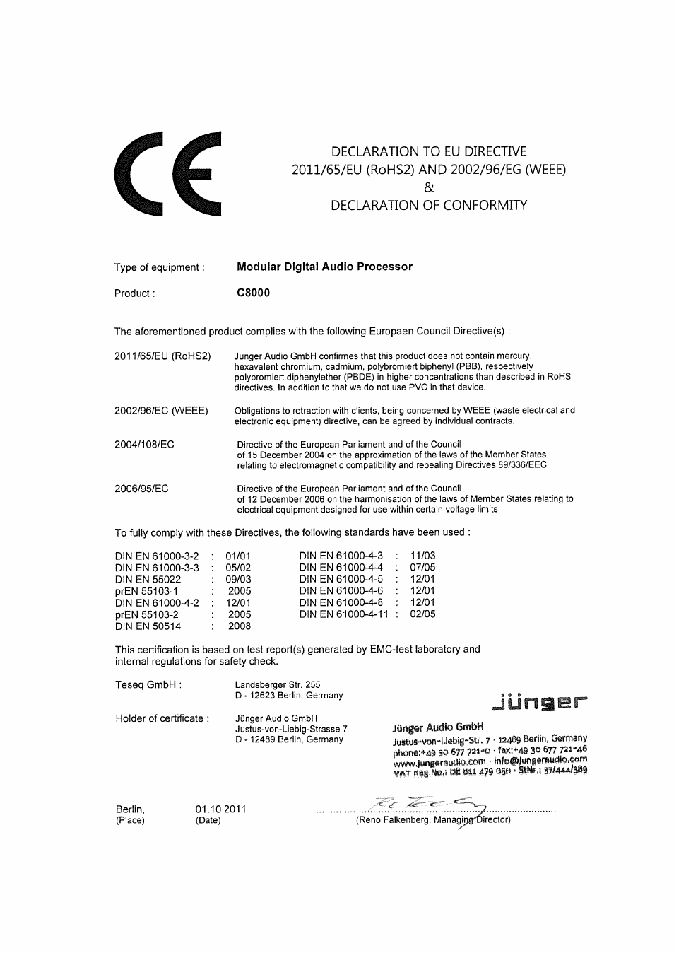 Junger Audio C8000 System User Manual | Page 14 / 16