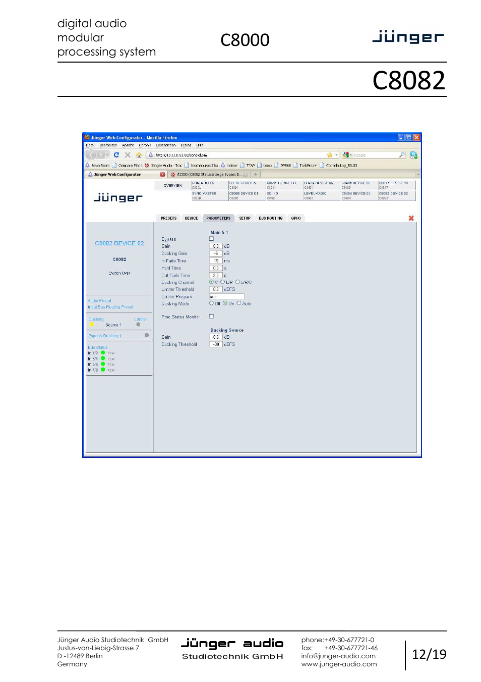 C8082, C8000 | Junger Audio C8082 - Switch Over / Ducker User Manual | Page 12 / 19