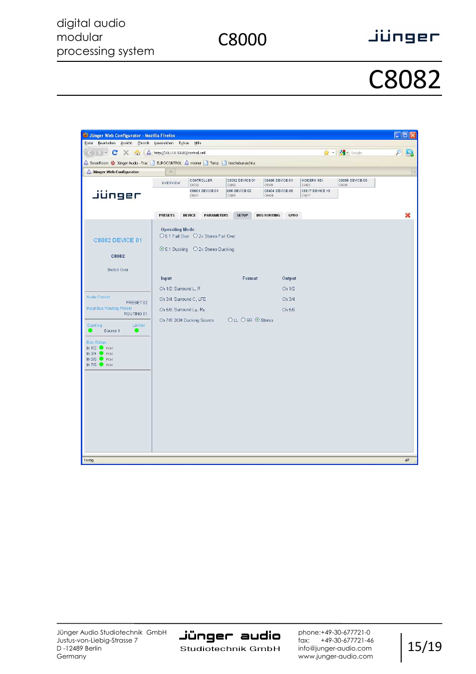 C8082, C8000 | Junger Audio C8082 - Switch Over / Ducker User Manual | Page 15 / 19