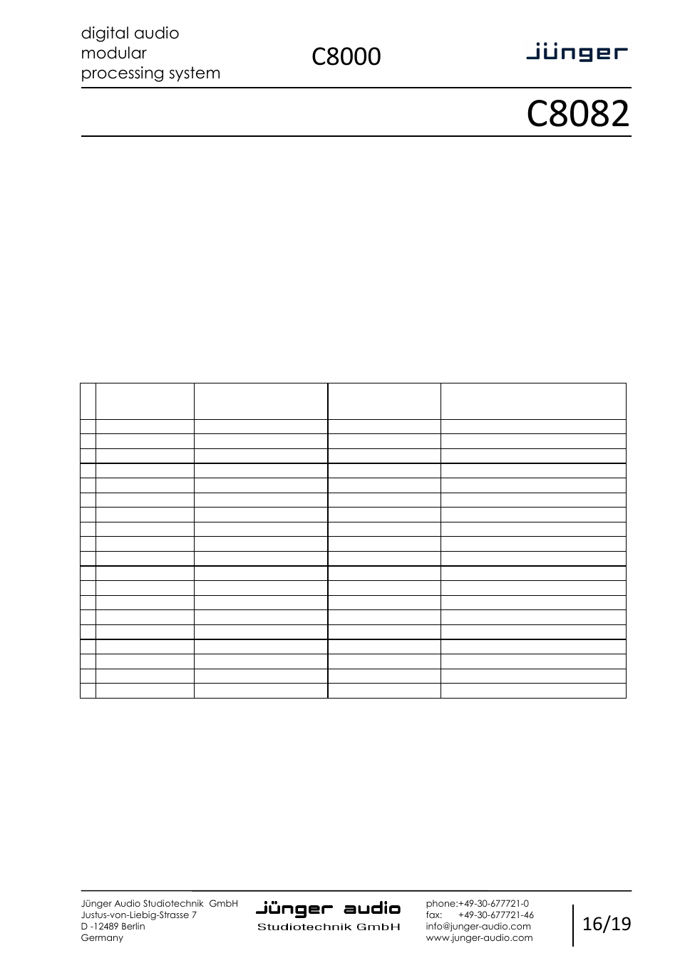 C8082, C8000, Digital audio modular processing system | Switch over & ducking, Name range steps description | Junger Audio C8082 - Switch Over / Ducker User Manual | Page 16 / 19