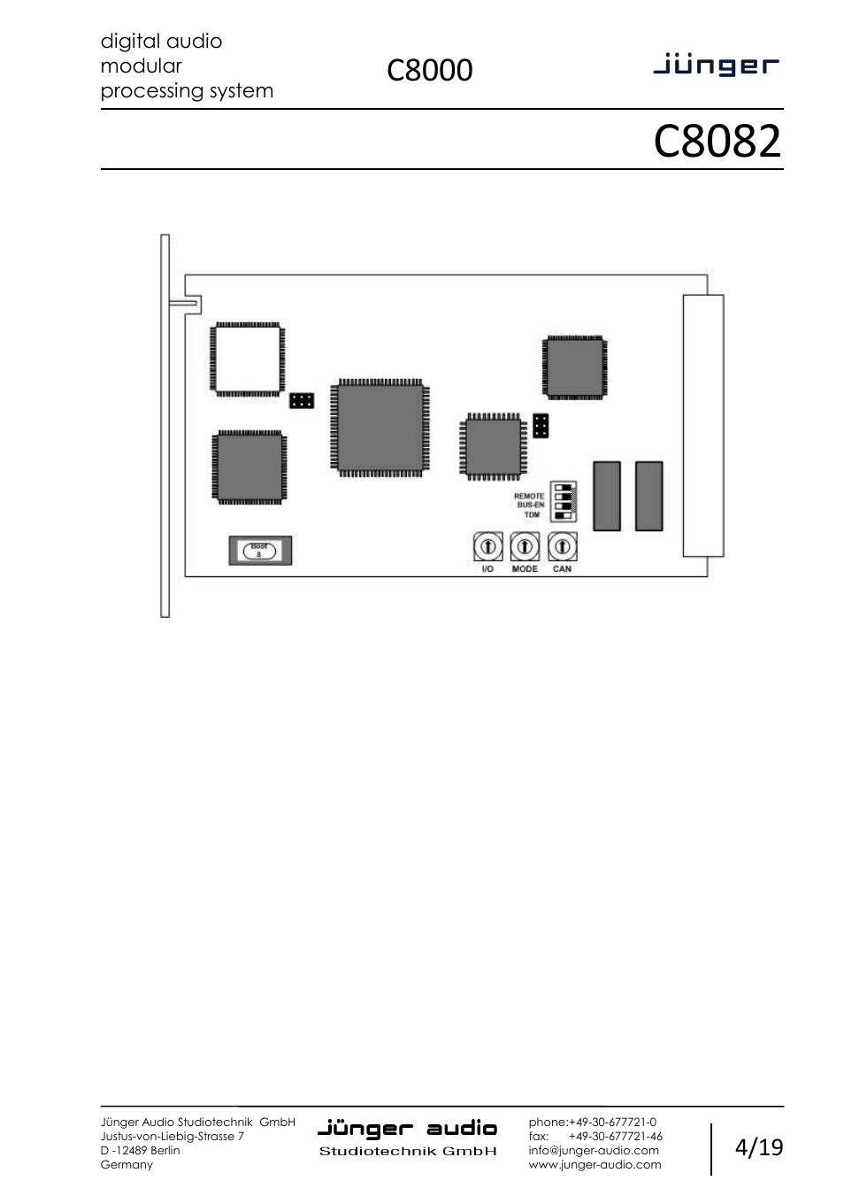 C8082, C8000, Digital audio modular processing system | Switch over & ducking | Junger Audio C8082 - Switch Over / Ducker User Manual | Page 4 / 19