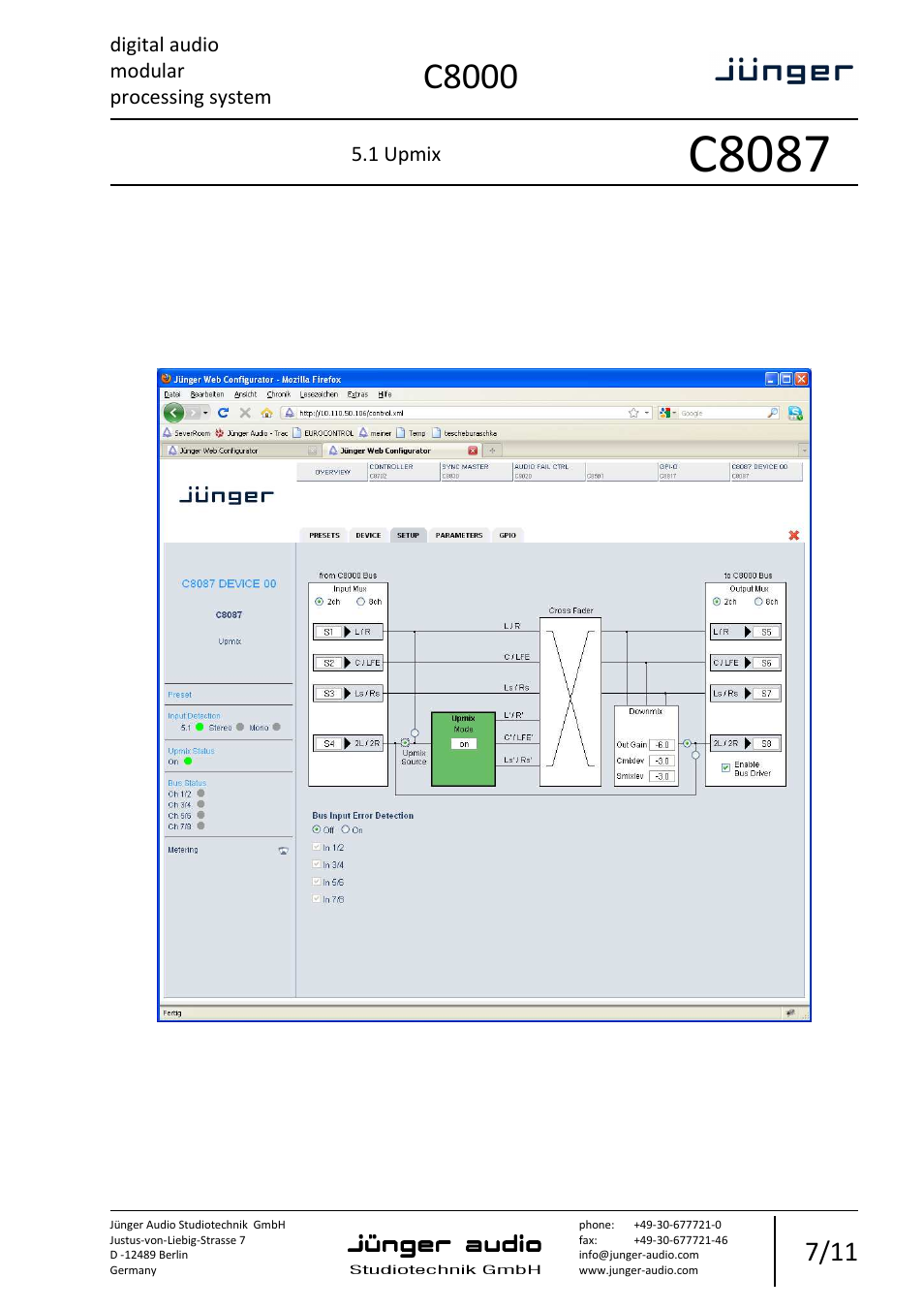 C8087, C8000, Digital audio modular processing system | 1 upmix | Junger Audio C8087 - 5.1 Upmix User Manual | Page 7 / 11