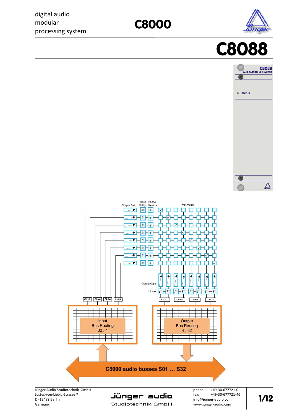 Junger Audio C8088 - Mix-Matrix & Limiter User Manual | 12 pages
