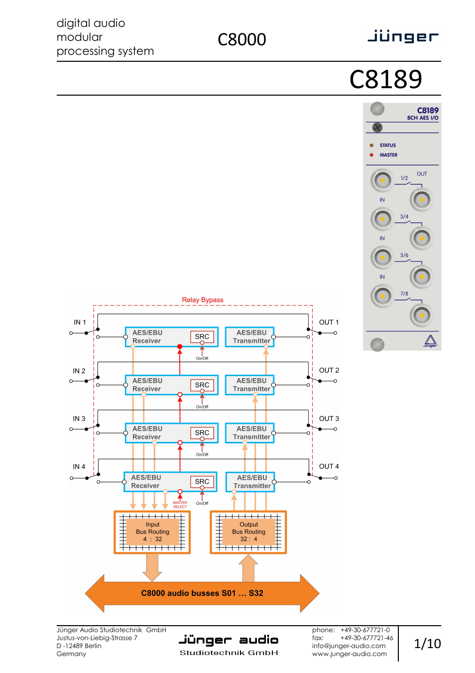 Junger Audio C8189 - AES/EBU I/O on BNC User Manual | 10 pages