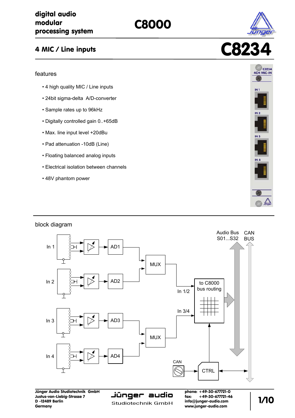 Junger Audio C8234 - Microphone In User Manual | 10 pages