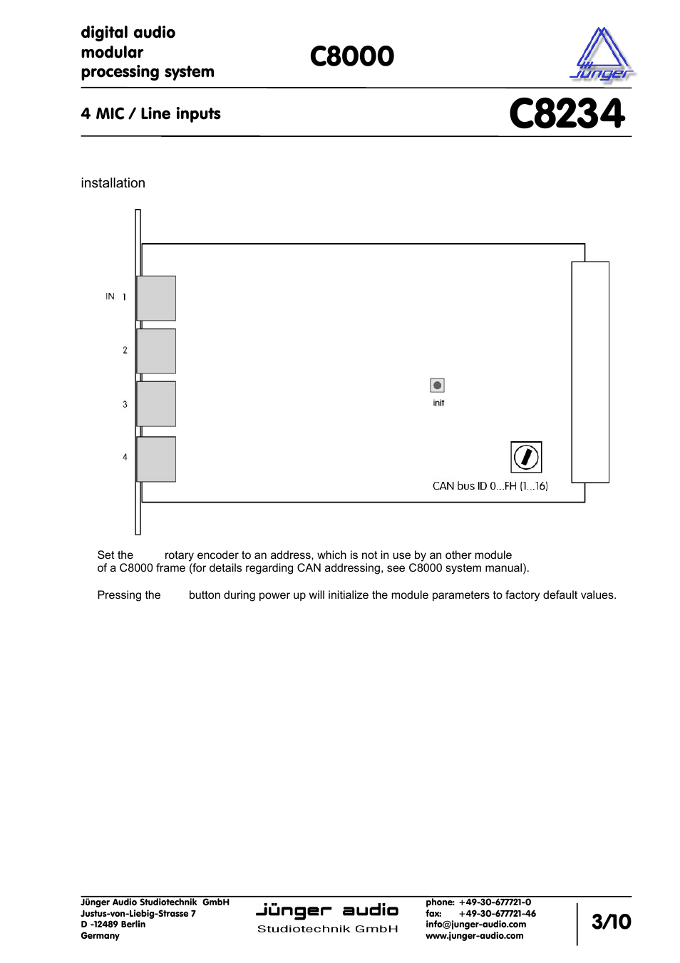 C8234, C8000 | Junger Audio C8234 - Microphone In User Manual | Page 3 / 10