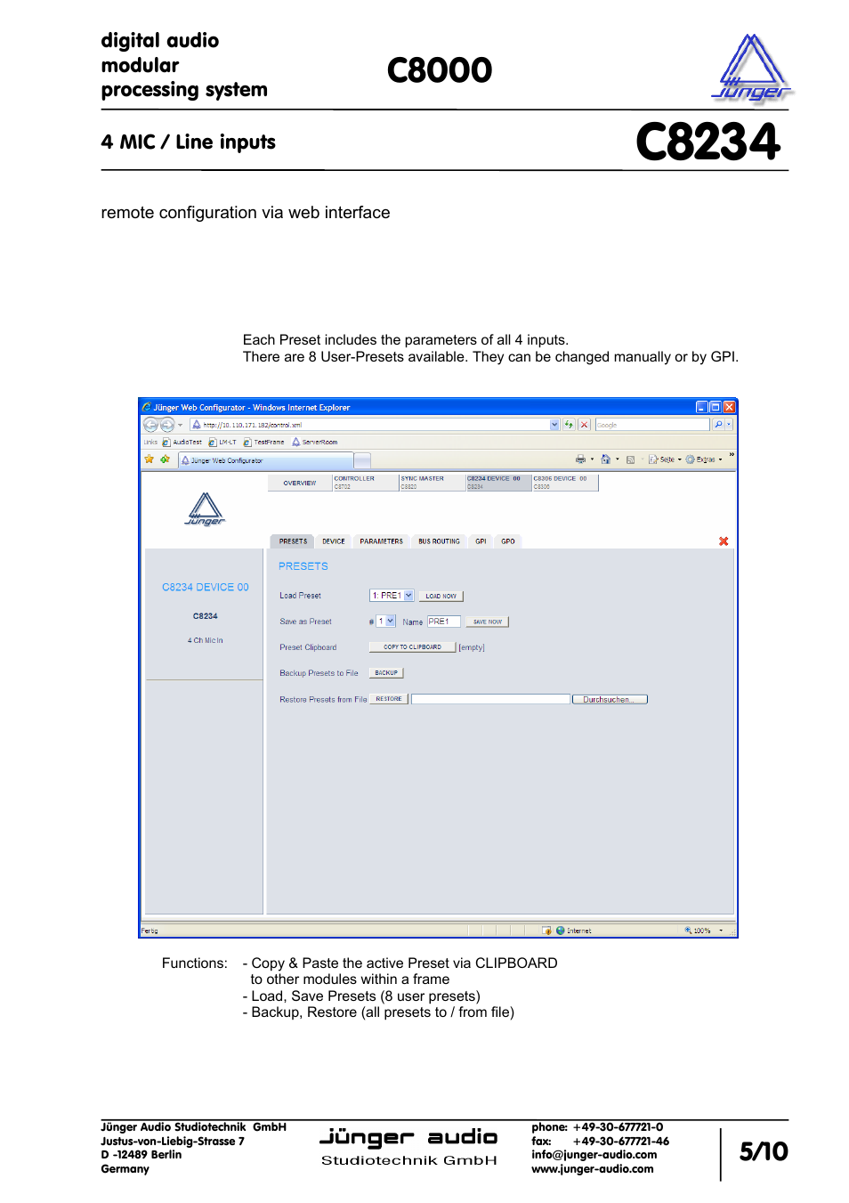 C8234, C8000 | Junger Audio C8234 - Microphone In User Manual | Page 5 / 10