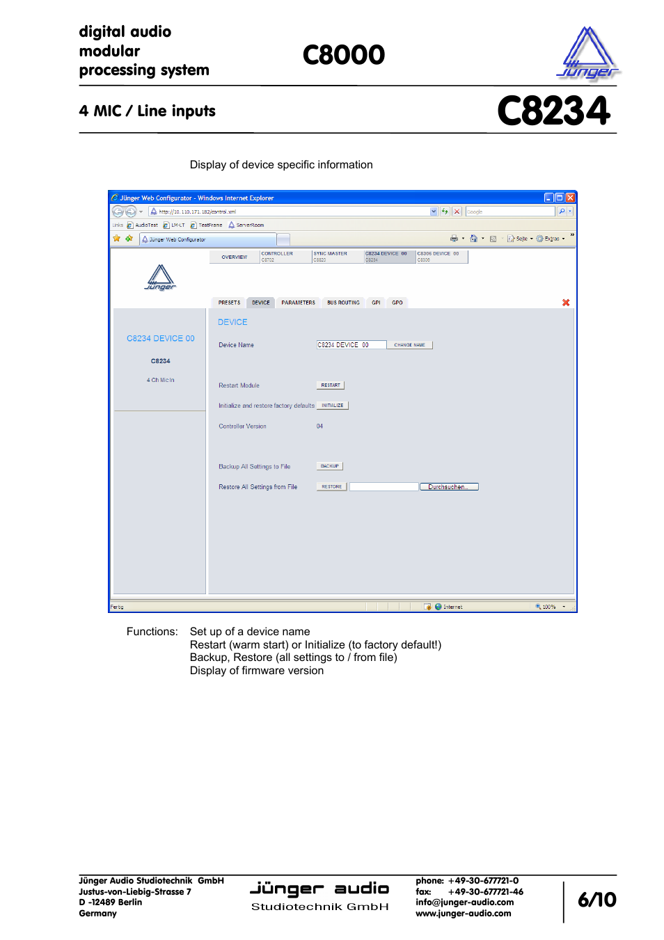 C8234, C8000 | Junger Audio C8234 - Microphone In User Manual | Page 6 / 10