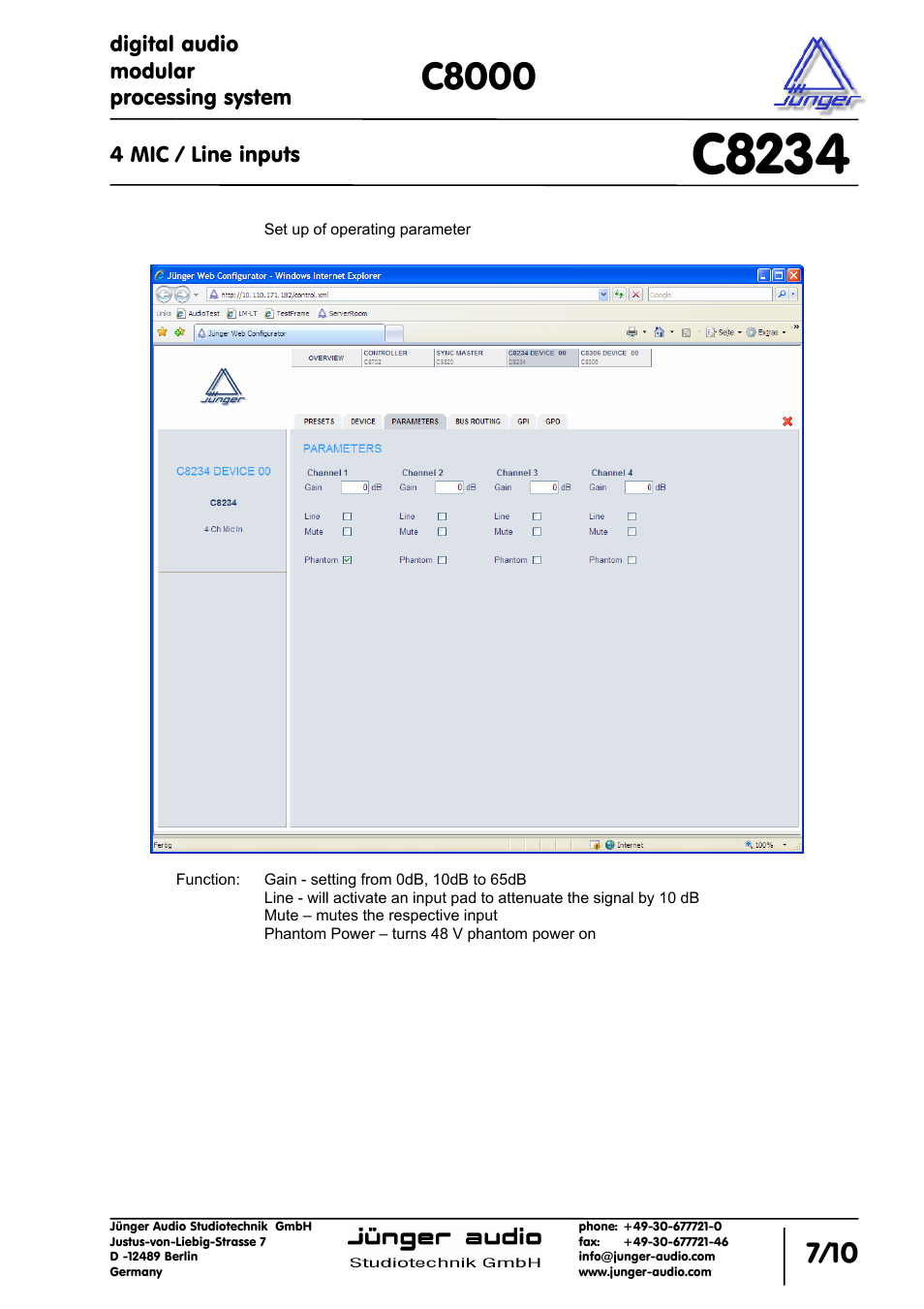 C8234, C8000 | Junger Audio C8234 - Microphone In User Manual | Page 7 / 10