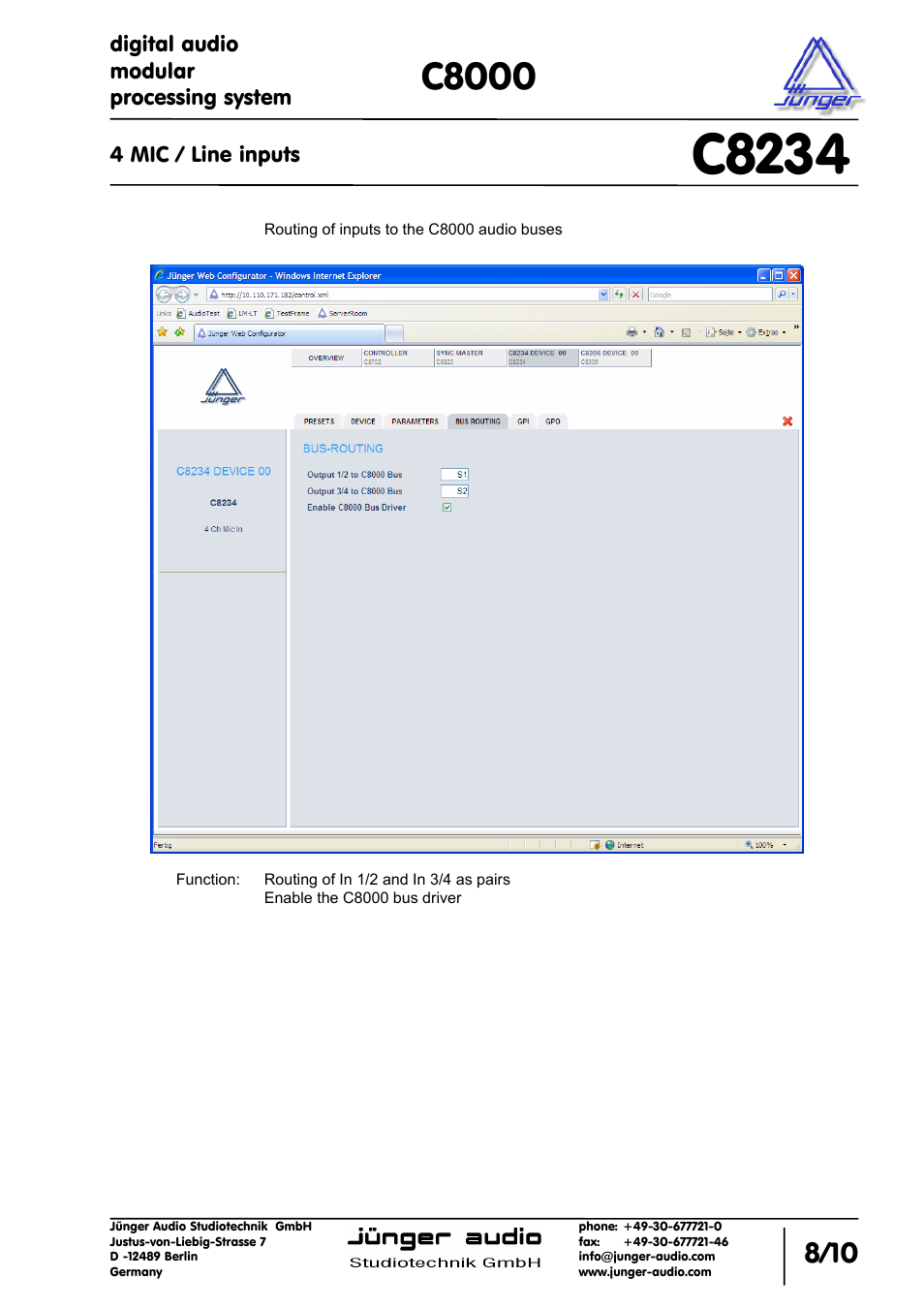 C8234, C8000 | Junger Audio C8234 - Microphone In User Manual | Page 8 / 10