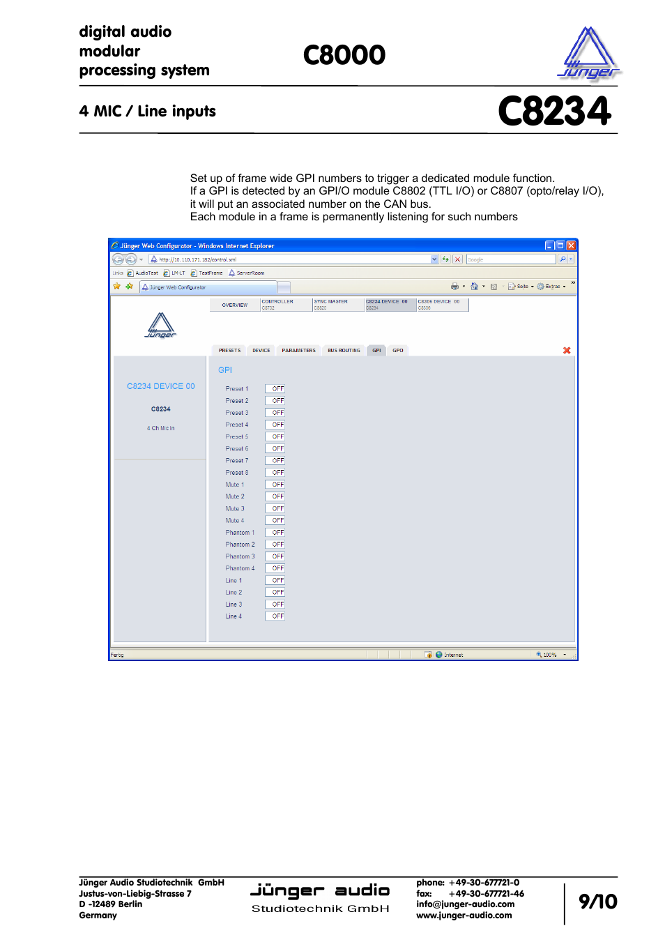 C8234, C8000 | Junger Audio C8234 - Microphone In User Manual | Page 9 / 10