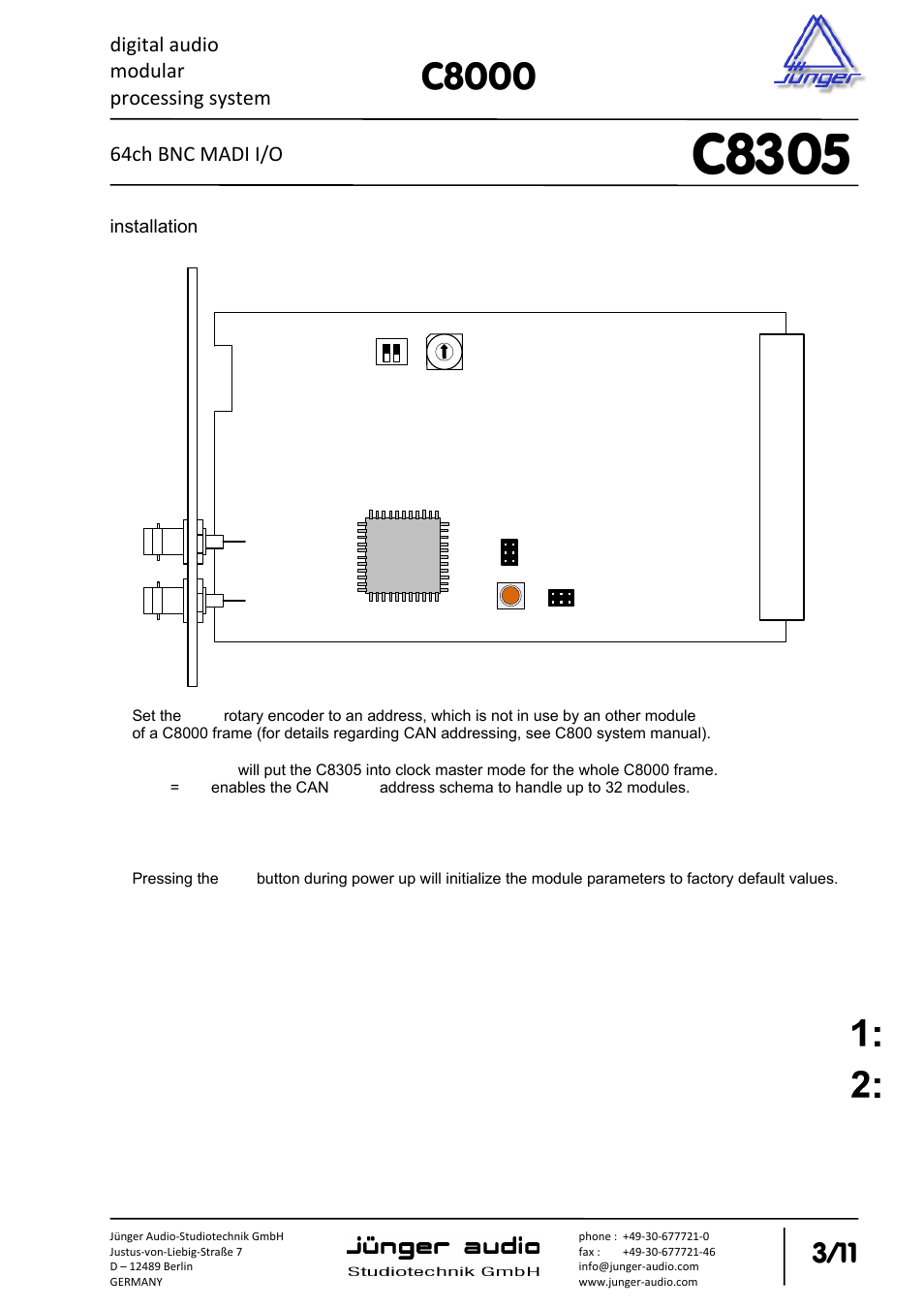 C8305, C8000 | Junger Audio C8305 - MADI (BNC) User Manual | Page 3 / 11