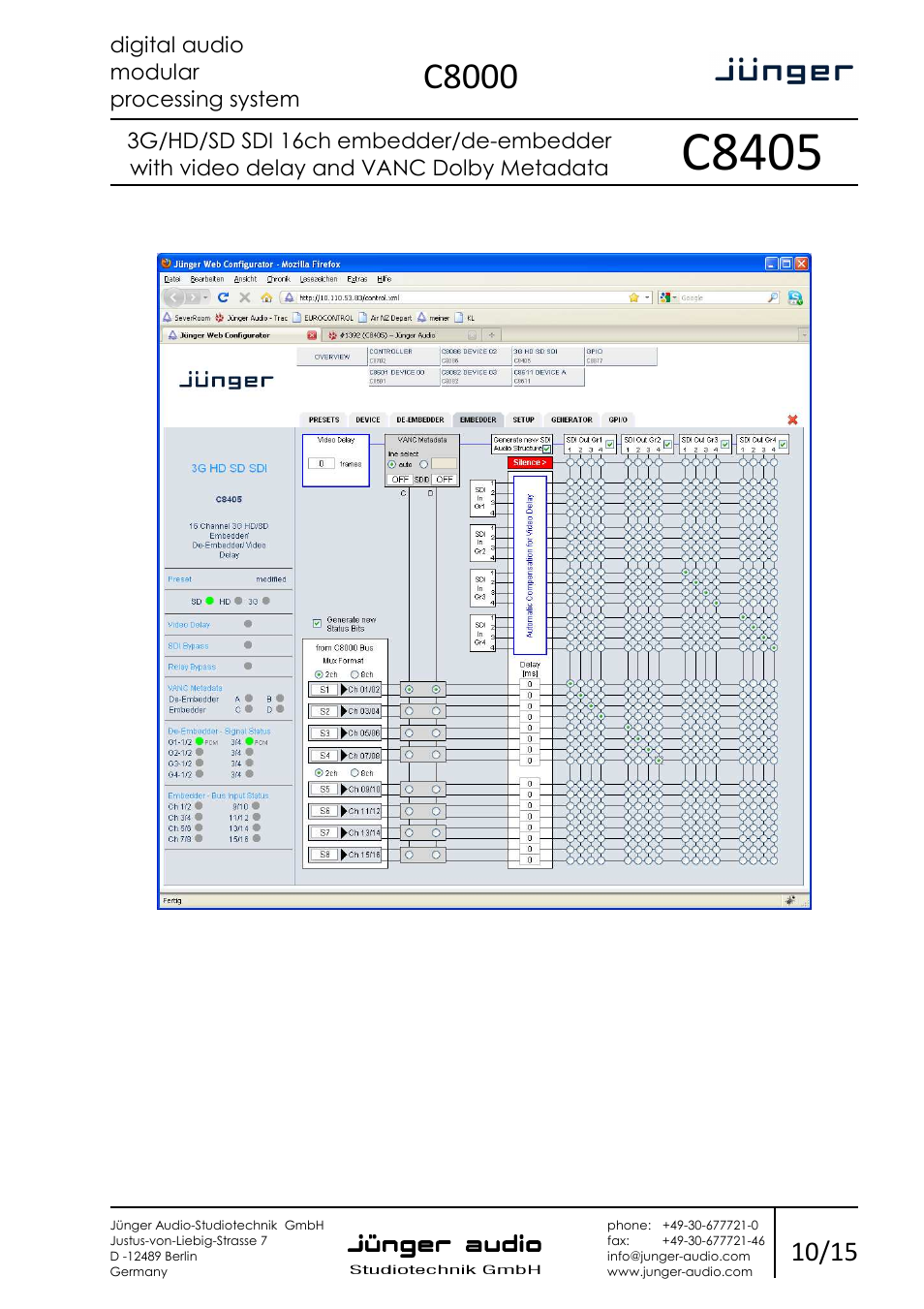 C8405, C8000 | Junger Audio C8405 - SDI (3G/HD/SD) User Manual | Page 10 / 15