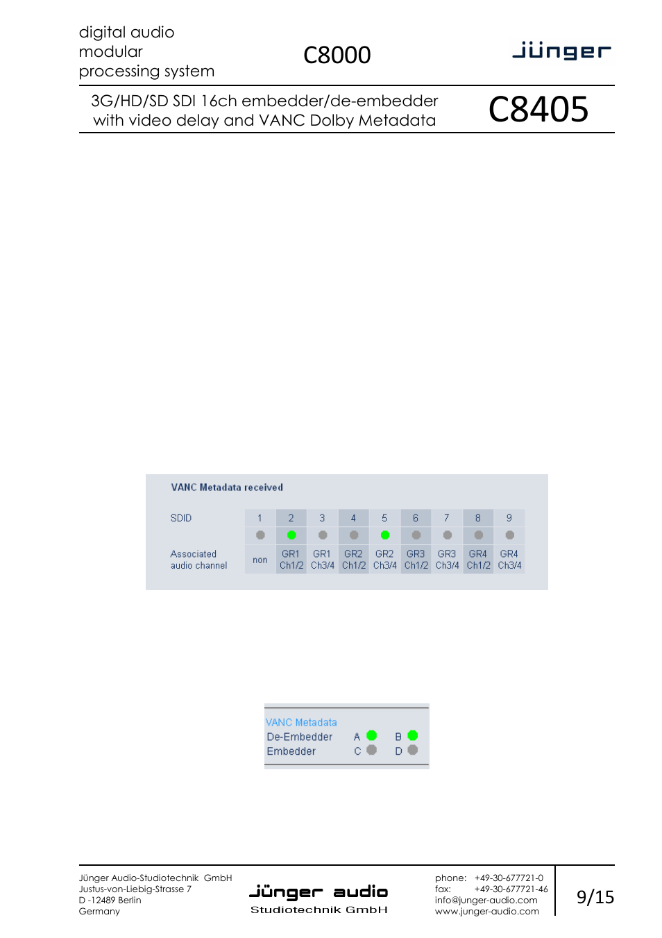 C8405, C8000 | Junger Audio C8405 - SDI (3G/HD/SD) User Manual | Page 9 / 15