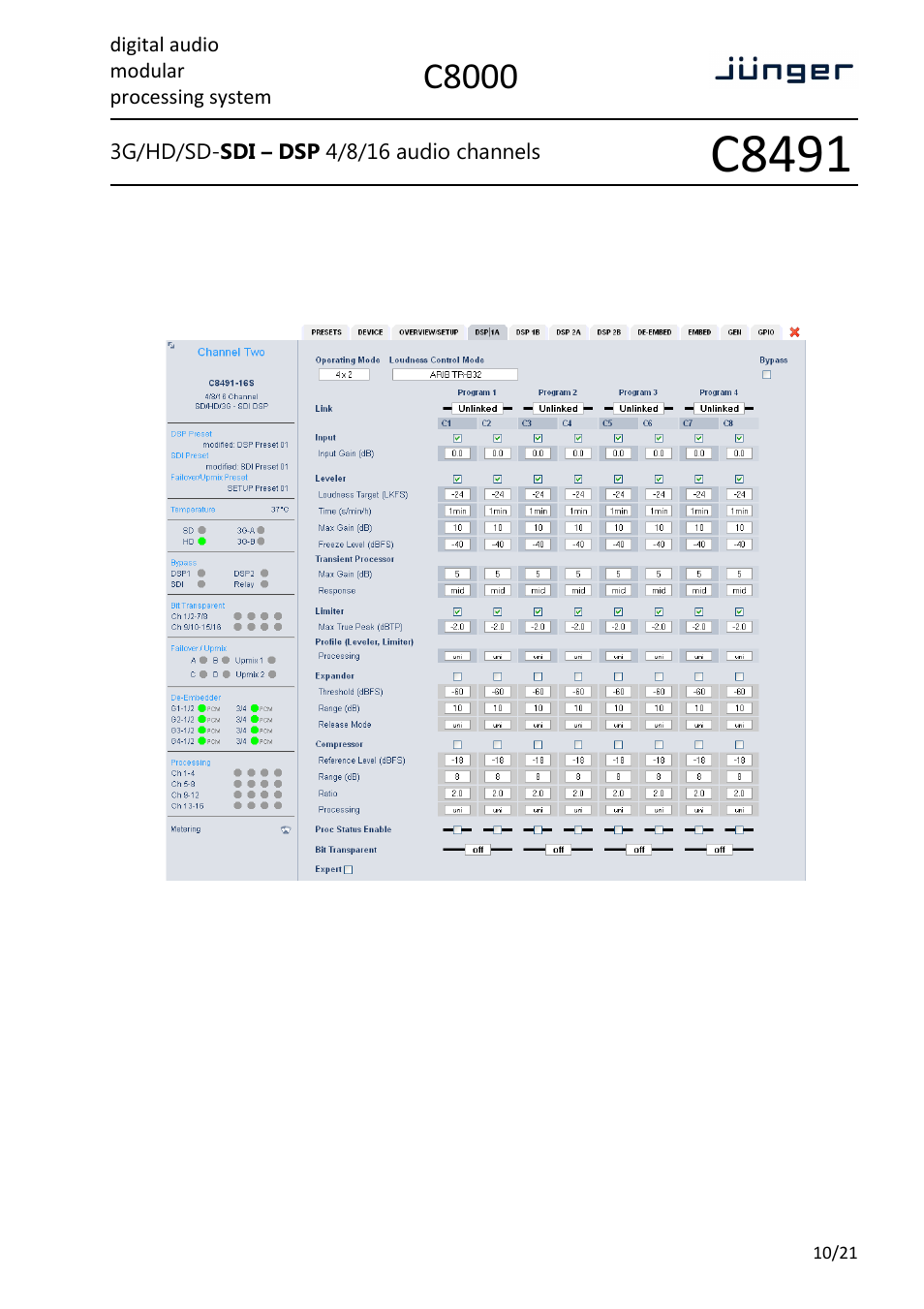 C8491, C8000, Digital audio modular processing system | Junger Audio C8491 - Compact Card User Manual | Page 10 / 21