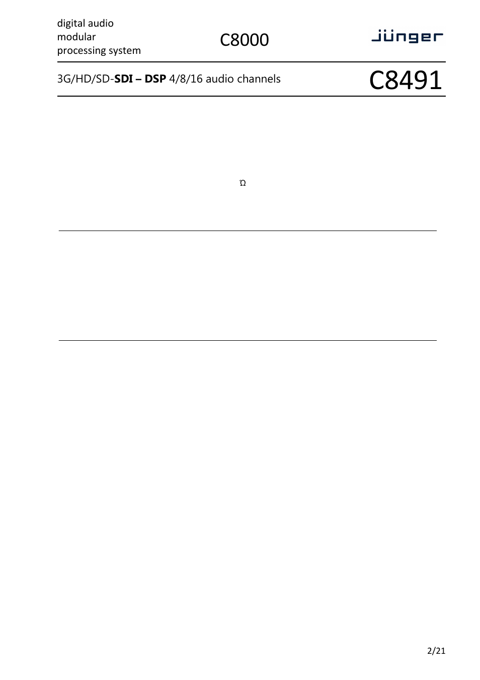 C8491, C8000, Digital audio modular processing system | Junger Audio C8491 - Compact Card User Manual | Page 2 / 21