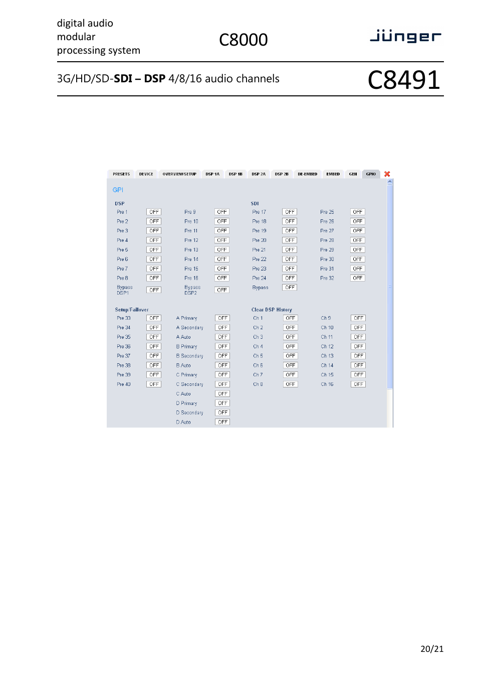 C8491, C8000 | Junger Audio C8491 - Compact Card User Manual | Page 20 / 21