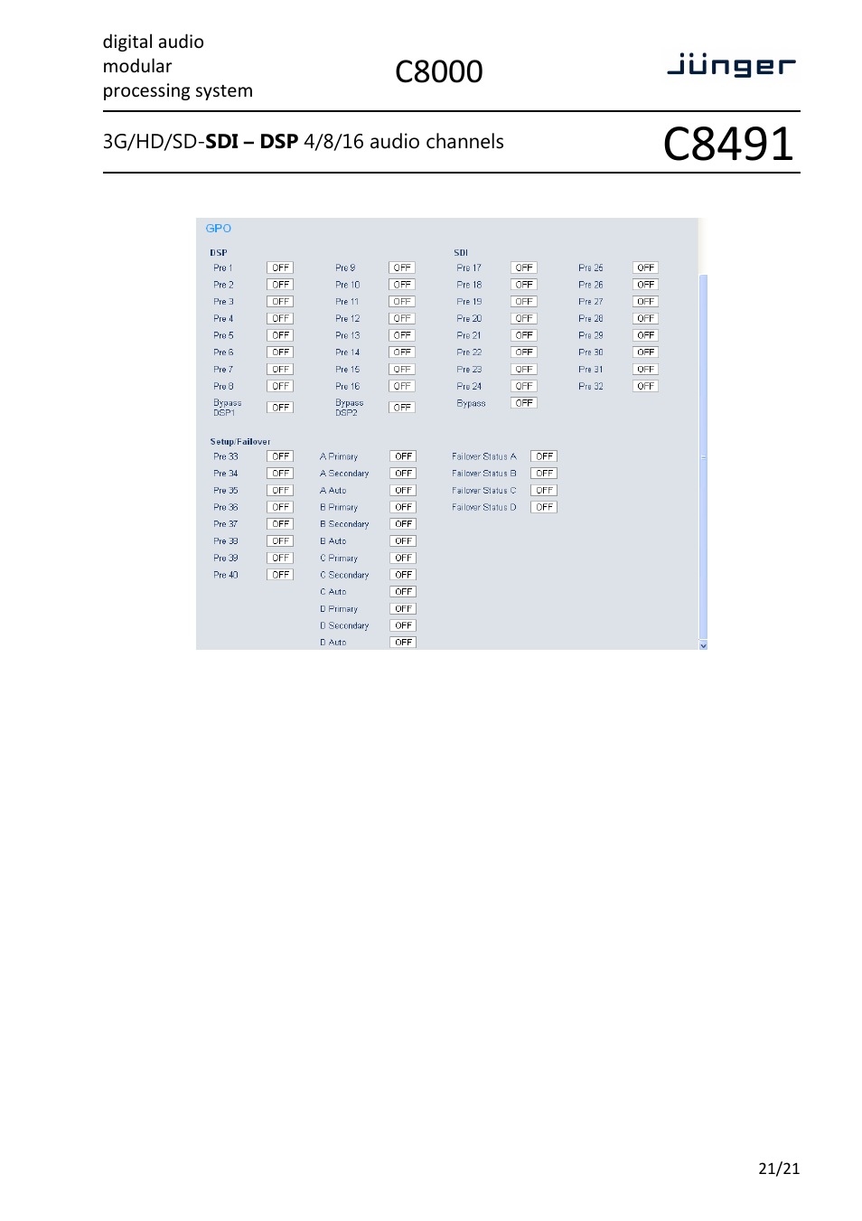 C8491, C8000 | Junger Audio C8491 - Compact Card User Manual | Page 21 / 21
