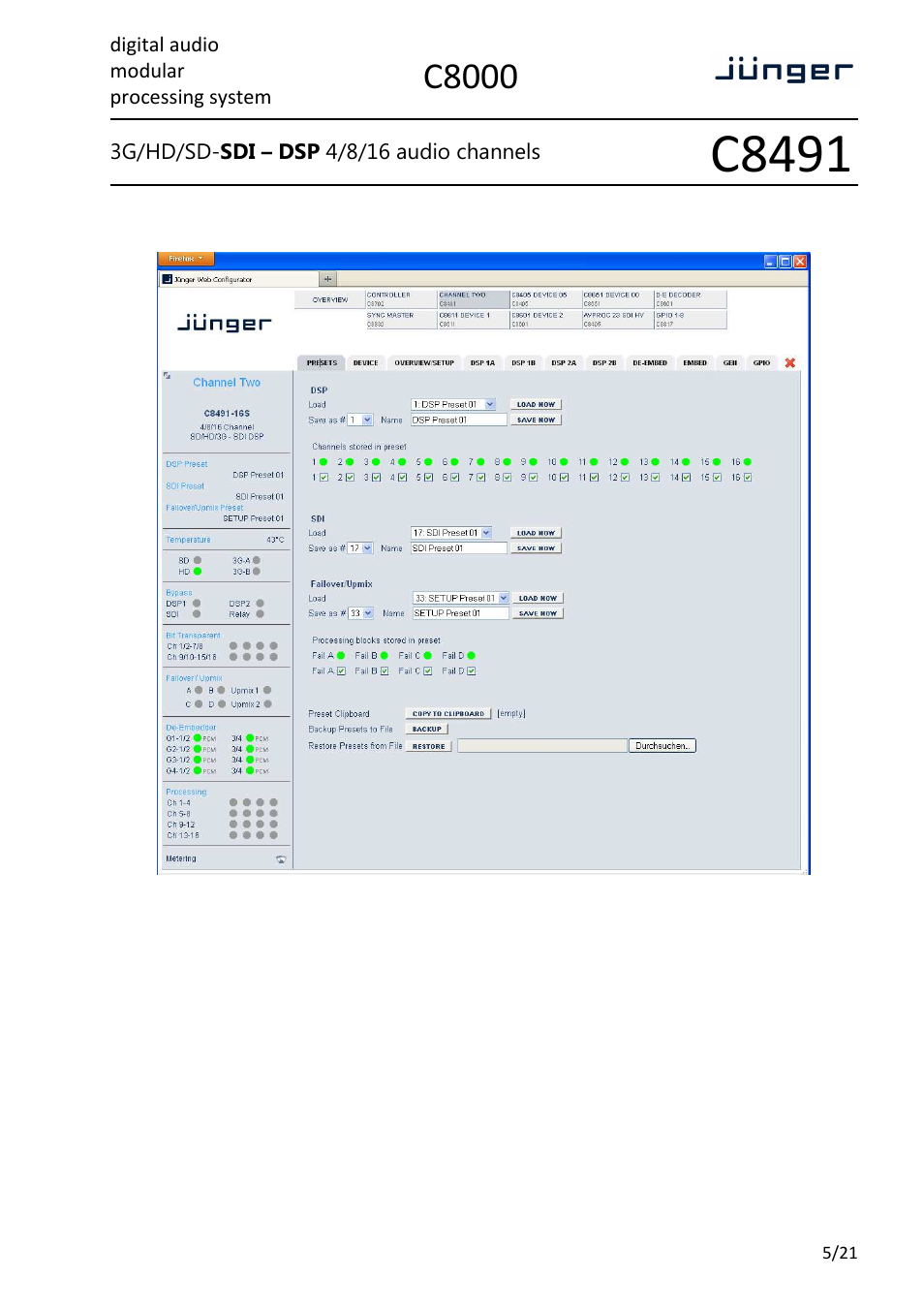 C8491, C8000, Digital audio modular processing system | Junger Audio C8491 - Compact Card User Manual | Page 5 / 21