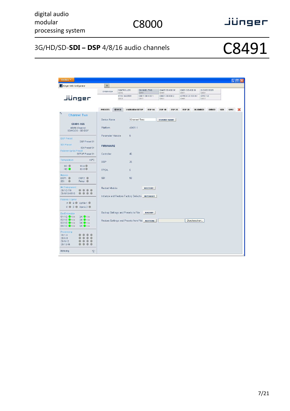 C8491, C8000, Digital audio modular processing system | Junger Audio C8491 - Compact Card User Manual | Page 7 / 21