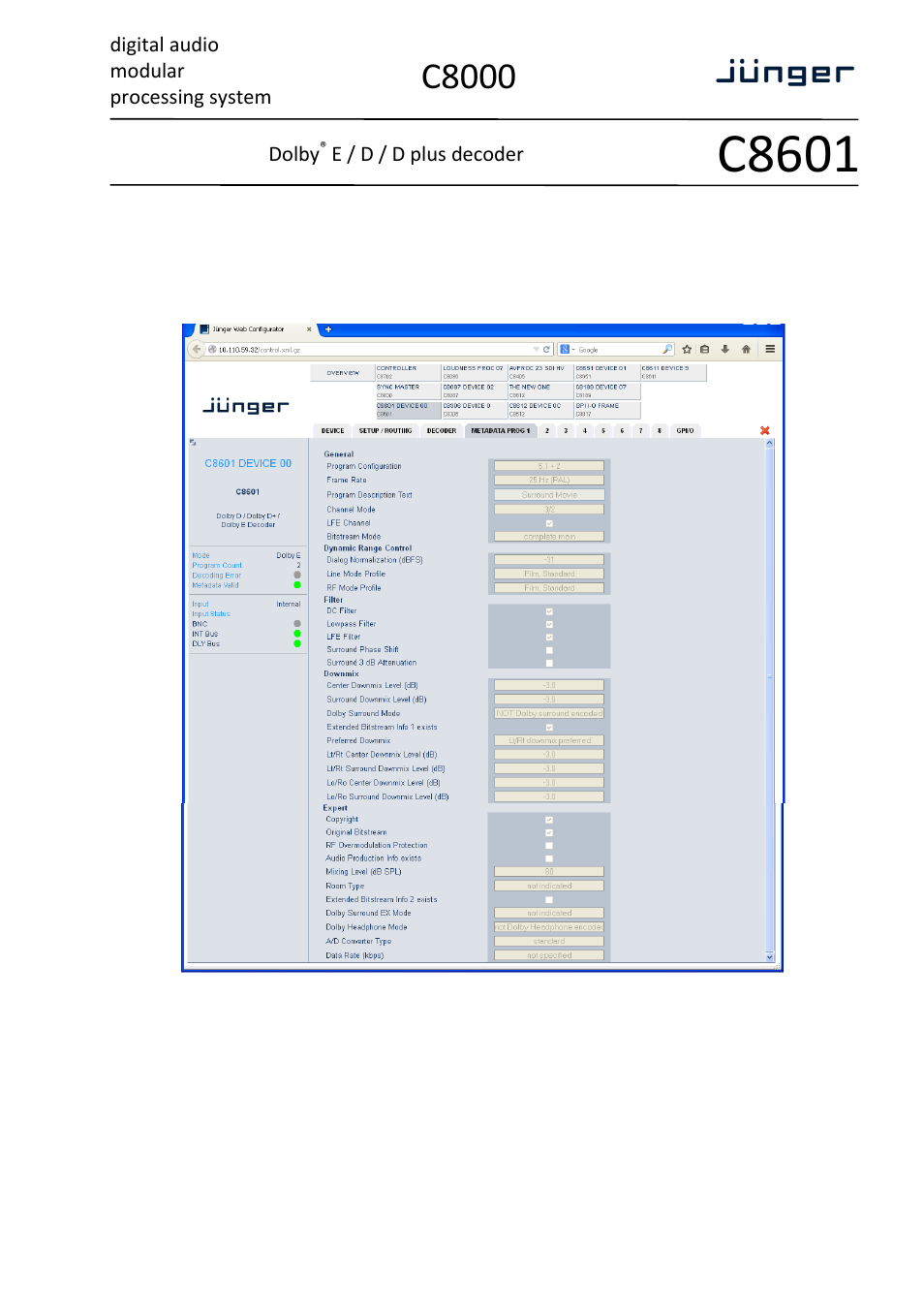 C8601, C8000 | Junger Audio C8601 - Dolby® D/D+/E decoder User Manual | Page 10 / 11