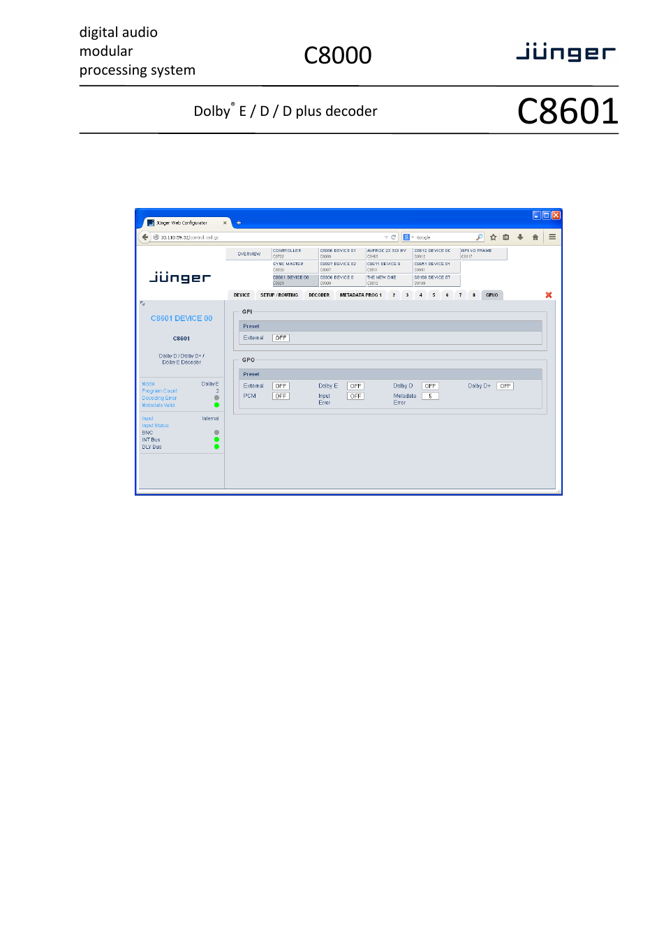 C8601, C8000 | Junger Audio C8601 - Dolby® D/D+/E decoder User Manual | Page 11 / 11