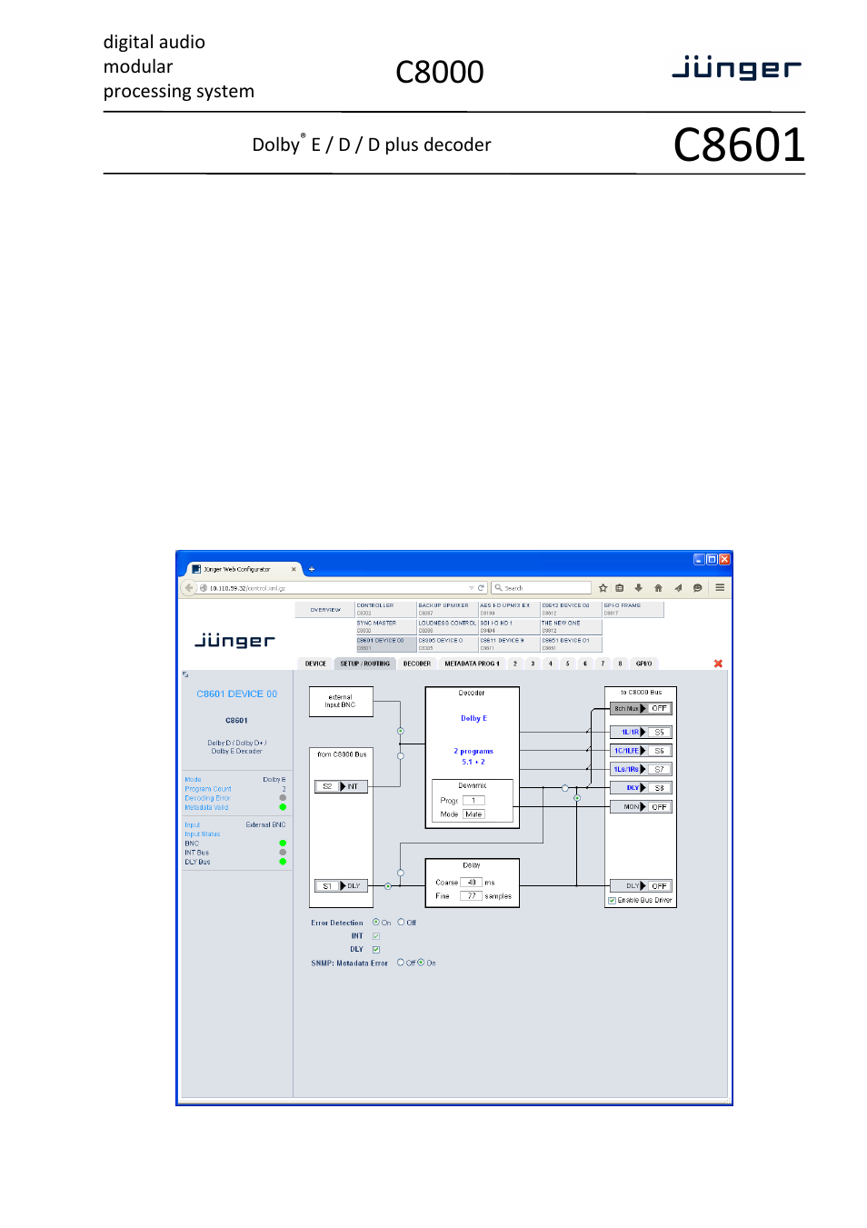 C8601, C8000, Digital audio modular processing system | Dolby, E / d / d plus decoder | Junger Audio C8601 - Dolby® D/D+/E decoder User Manual | Page 6 / 11