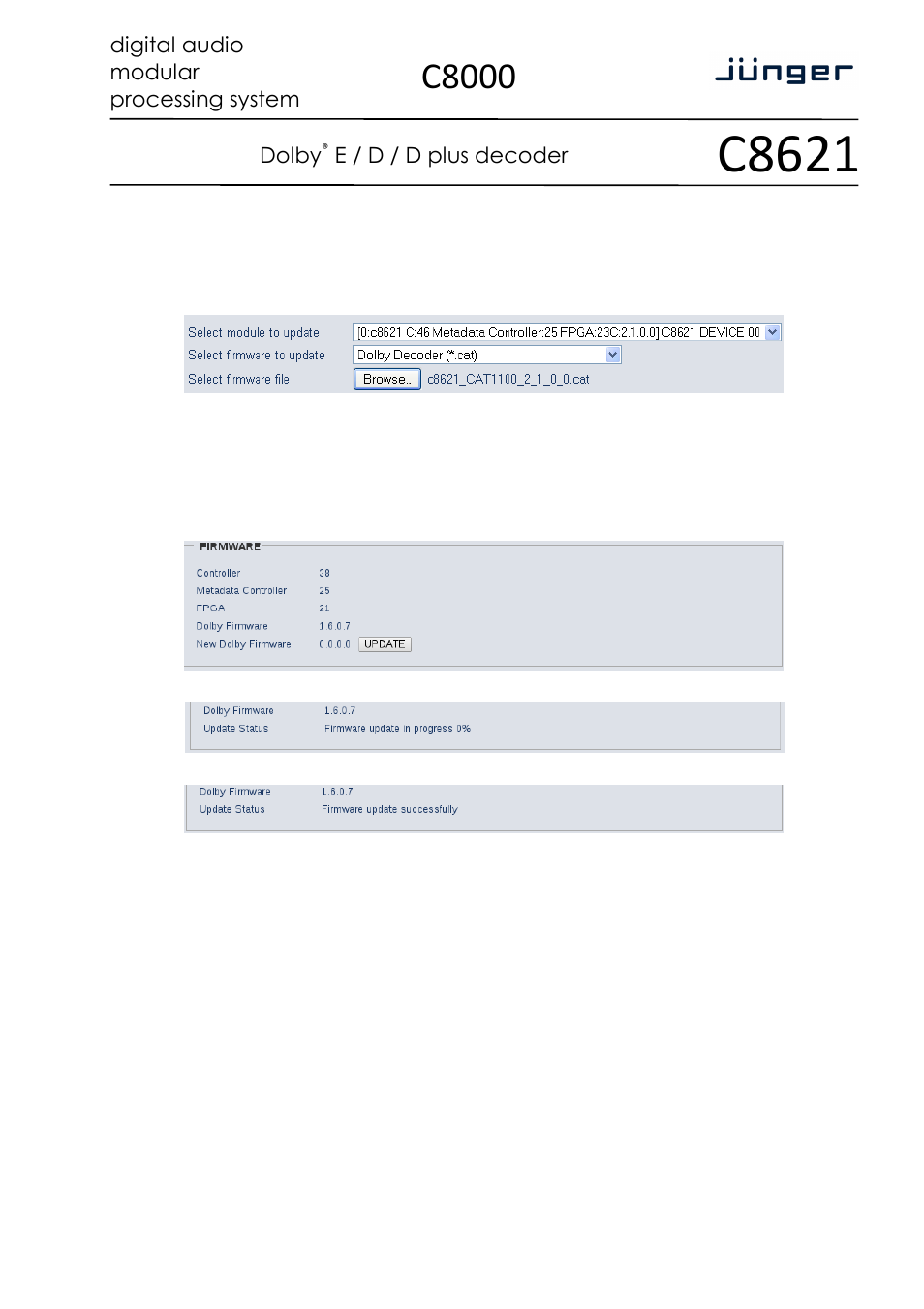 C8621, C8000, Digital audio modular processing system | Dolby, E / d / d plus decoder, Page 10/19 | Junger Audio C8621- Dolby® D/D+/E Decoder & Metadata Generator User Manual | Page 10 / 19