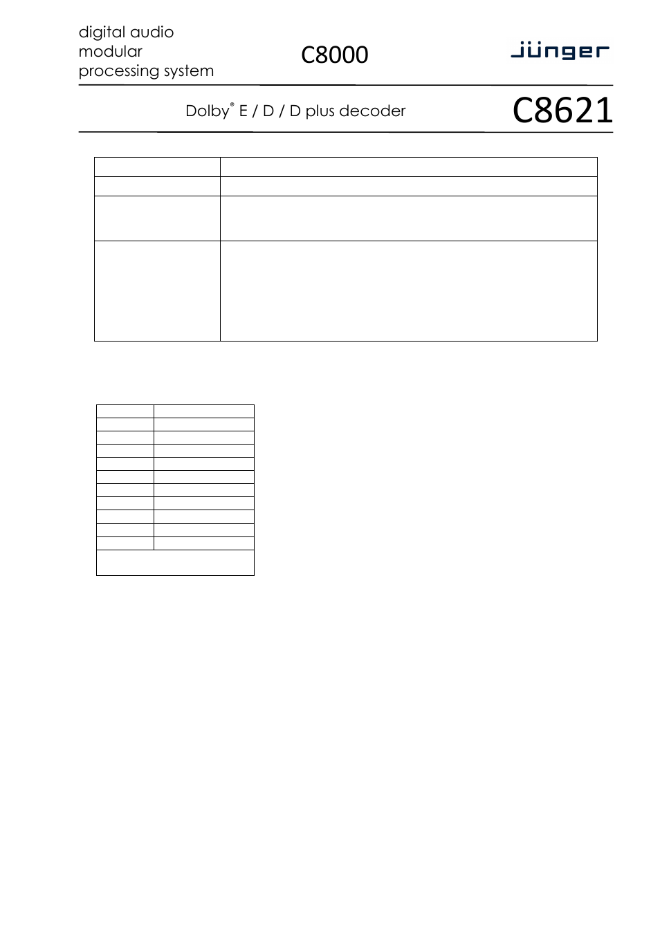 C8621, C8000, Digital audio modular processing system | Dolby, E / d / d plus decoder | Junger Audio C8621- Dolby® D/D+/E Decoder & Metadata Generator User Manual | Page 3 / 19