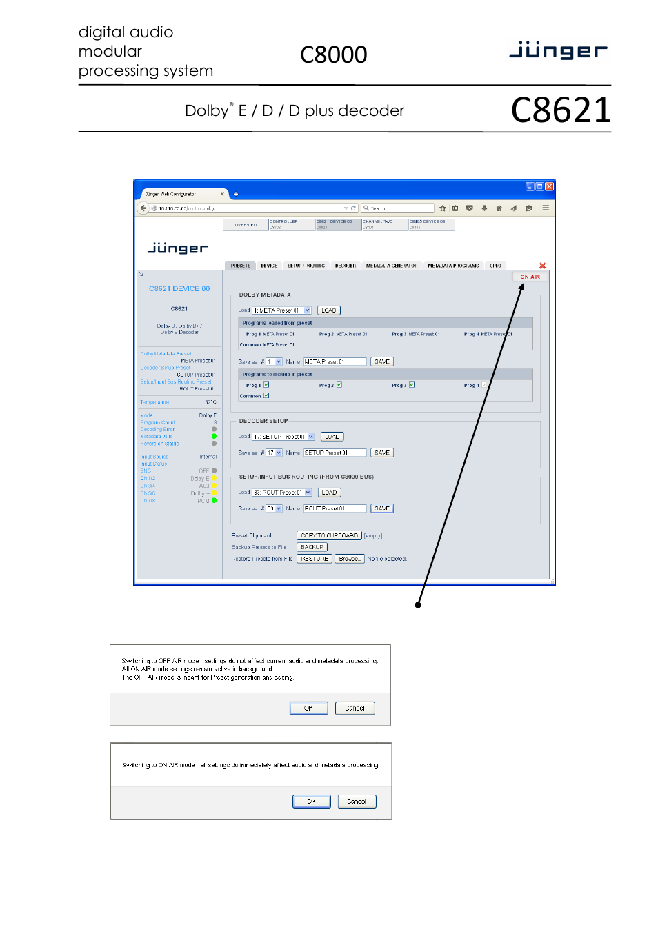 C8621, C8000 | Junger Audio C8621- Dolby® D/D+/E Decoder & Metadata Generator User Manual | Page 6 / 19