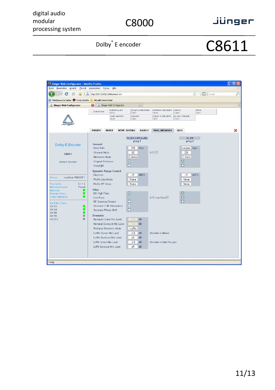 C8611, C8000 | Junger Audio C8611 - Dolby® E encoder User Manual | Page 11 / 13