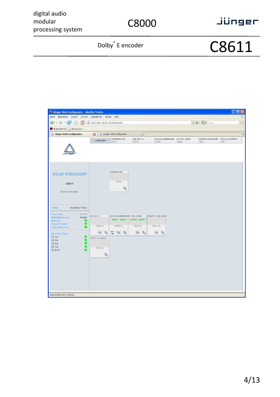 C8611, C8000 | Junger Audio C8611 - Dolby® E encoder User Manual | Page 4 / 13