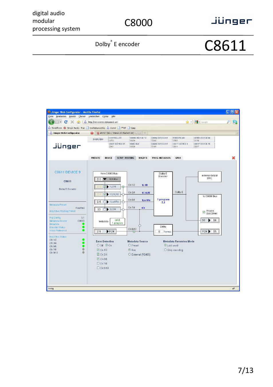 C8611, C8000 | Junger Audio C8611 - Dolby® E encoder User Manual | Page 7 / 13