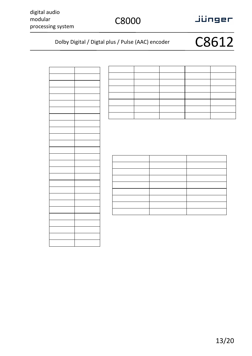 C8612, C8000, Digital audio modular processing system | Dolby digital / digtal plus / pulse (aac) encoder | Junger Audio C8612 - Dolby® D/D+/AAC encoder User Manual | Page 13 / 20