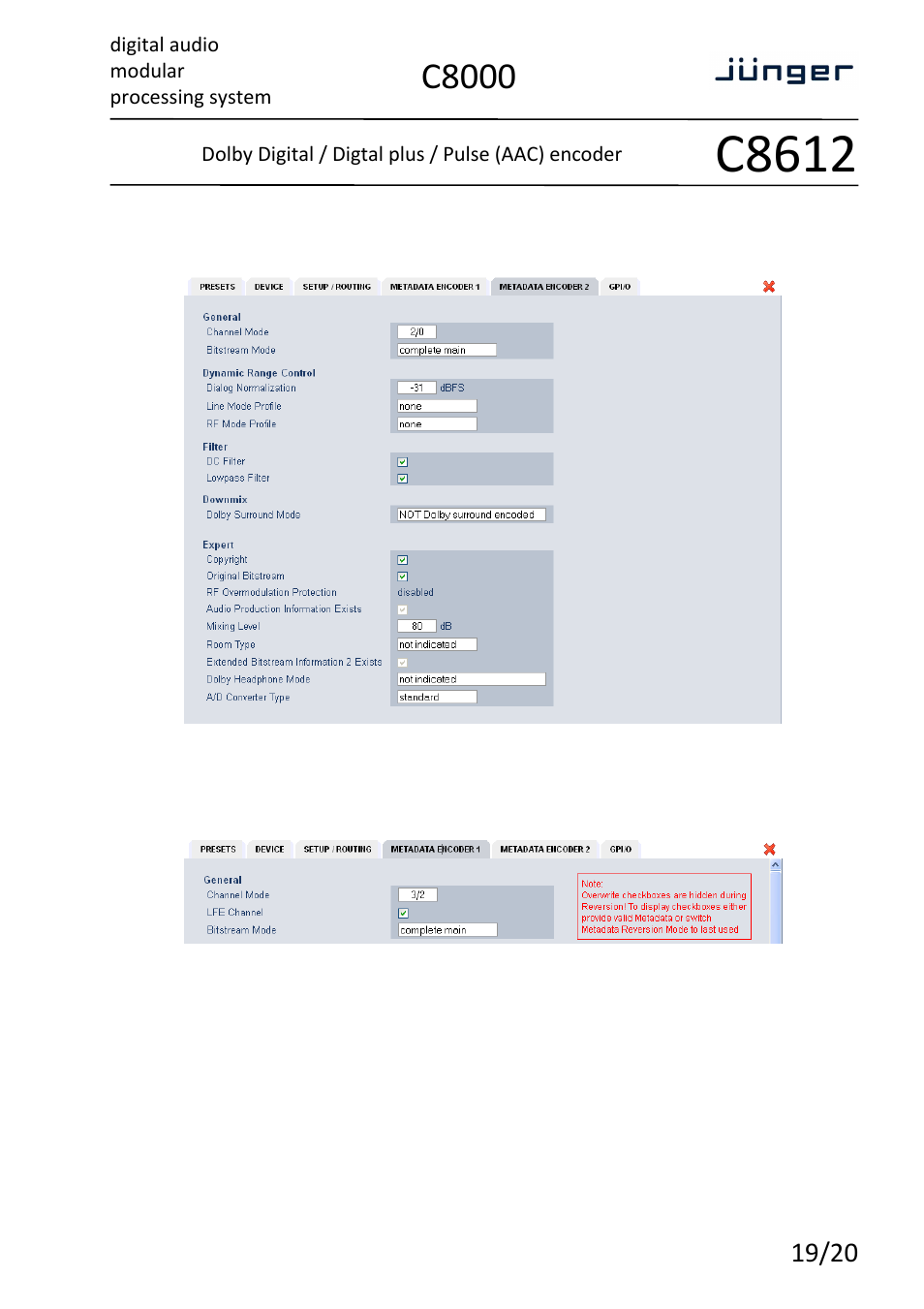 C8612, C8000 | Junger Audio C8612 - Dolby® D/D+/AAC encoder User Manual | Page 19 / 20