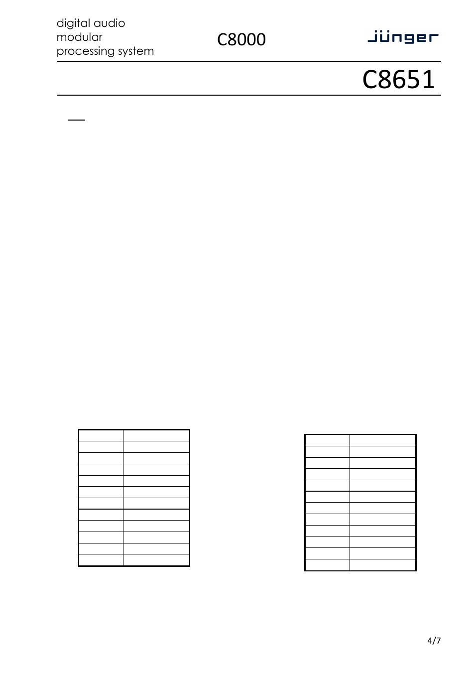 C8651, C8000, Digital audio modular processing system | Junger Audio C8651 - Dolby® Metadata User Manual | Page 4 / 7