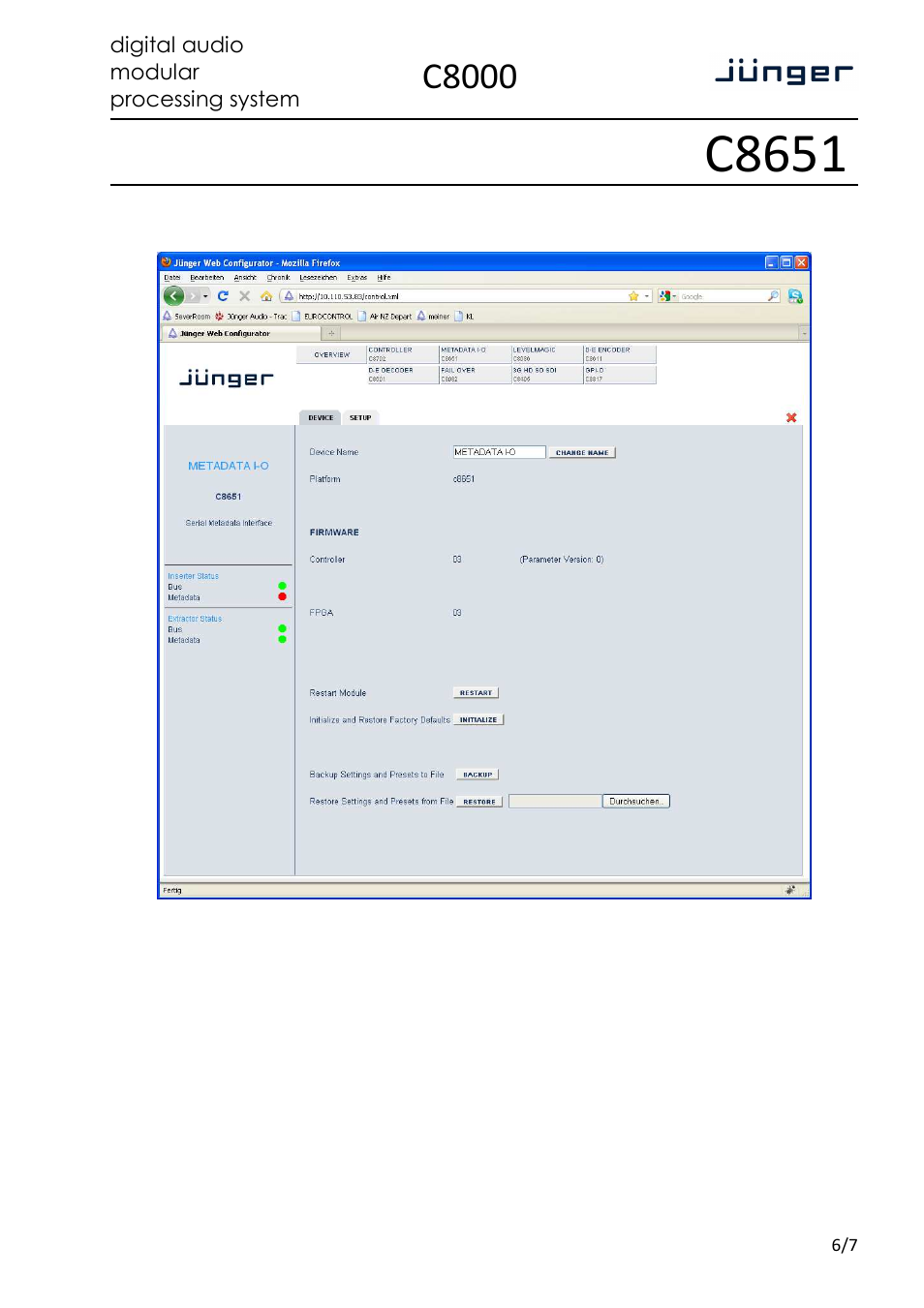 C8651, C8000 | Junger Audio C8651 - Dolby® Metadata User Manual | Page 6 / 7