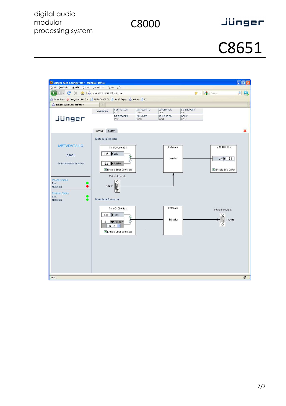 C8651, C8000, Digital audio modular processing system | Junger Audio C8651 - Dolby® Metadata User Manual | Page 7 / 7