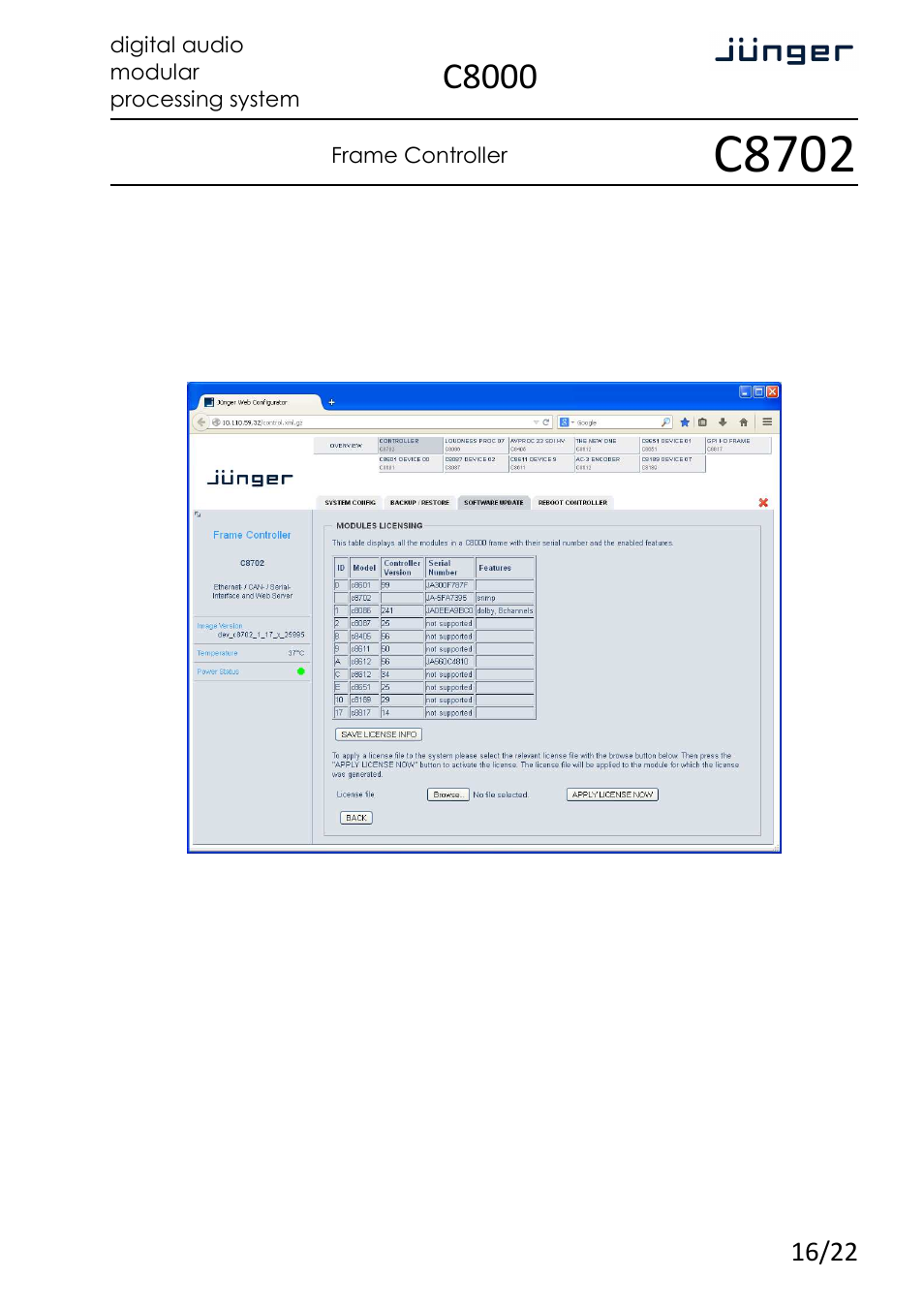 C8702, C8000 | Junger Audio C8702 Controller C8000 User Manual | Page 16 / 22