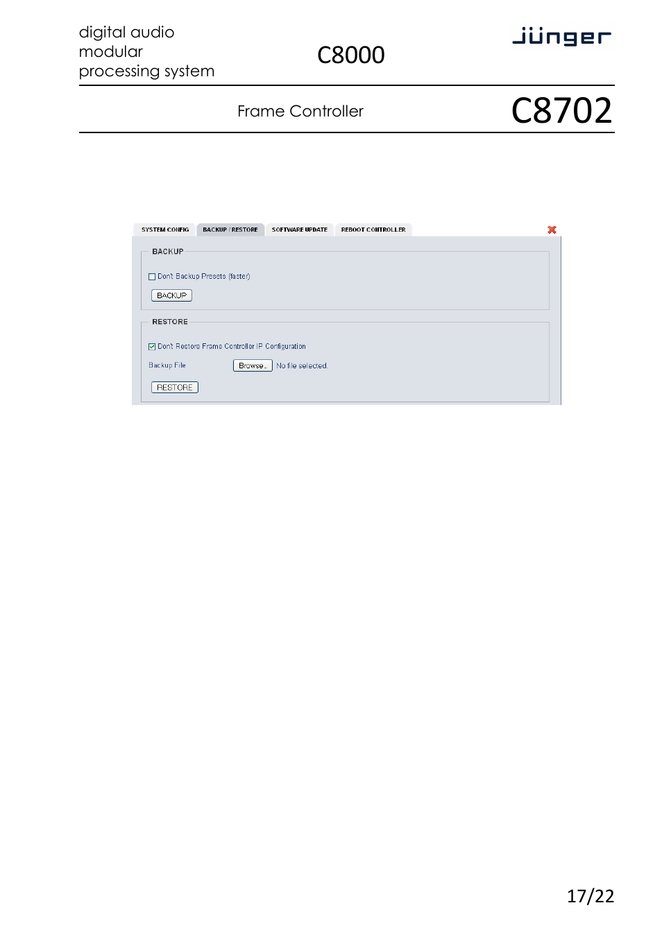C8702, C8000 | Junger Audio C8702 Controller C8000 User Manual | Page 17 / 22