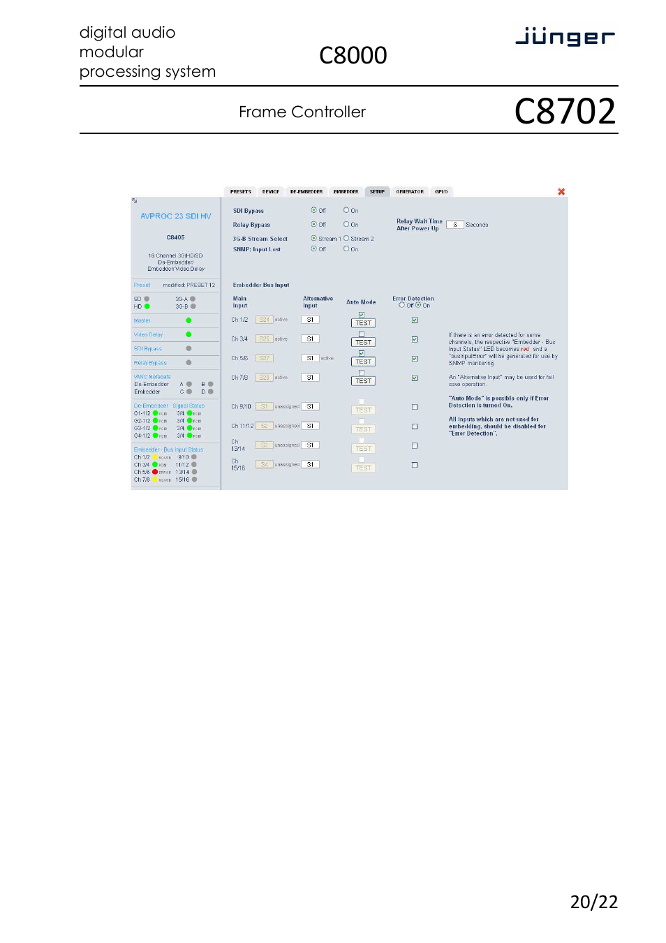 C8702, C8000 | Junger Audio C8702 Controller C8000 User Manual | Page 20 / 22