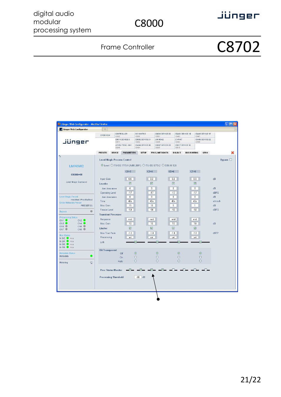 C8702, C8000 | Junger Audio C8702 Controller C8000 User Manual | Page 21 / 22