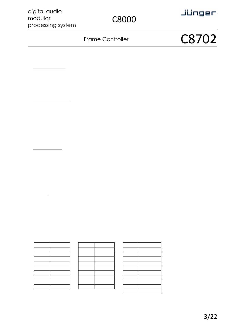 C8702, C8000, Frame controller | Digital audio modular processing system | Junger Audio C8702 Controller C8000 User Manual | Page 3 / 22