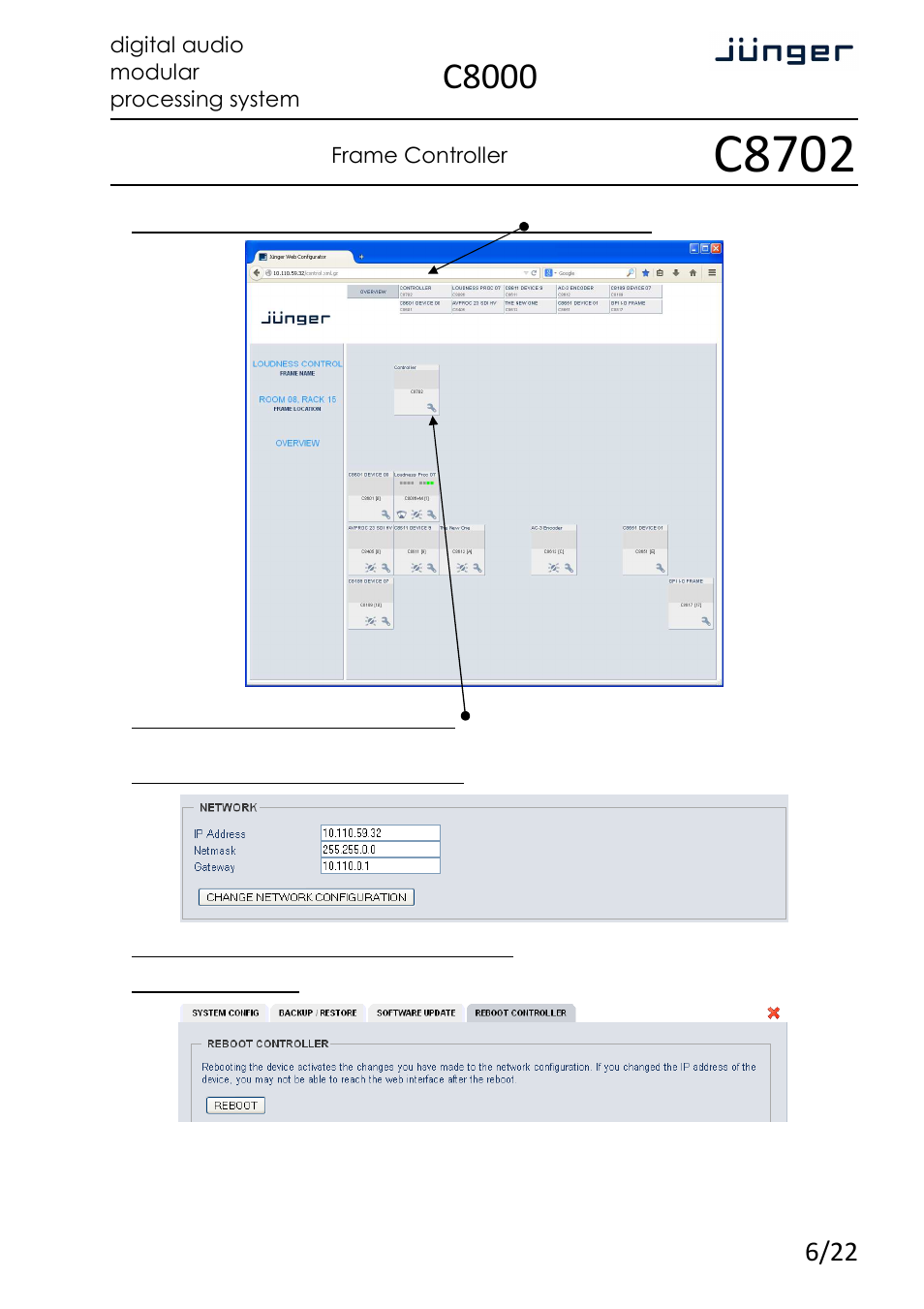 C8702, C8000, Frame controller | Digital audio modular processing system | Junger Audio C8702 Controller C8000 User Manual | Page 6 / 22