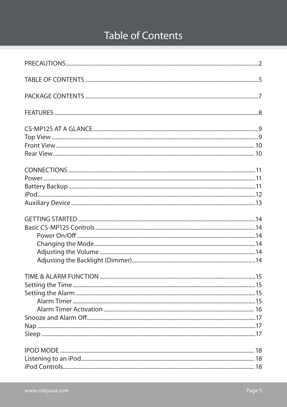 COBY electronic CS-MP125 User Manual | Page 5 / 24
