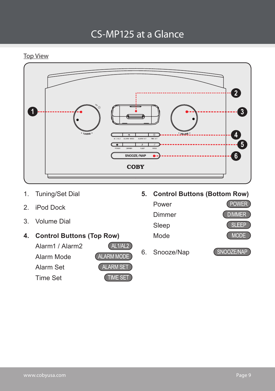 Cs-mp1 at a glance | COBY electronic CS-MP125 User Manual | Page 9 / 24