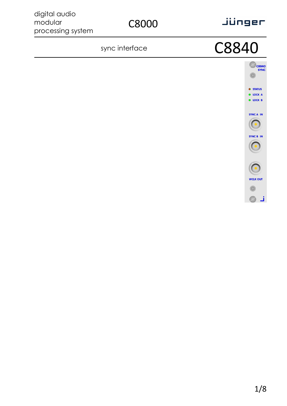 Junger Audio C8840 - Sync interface User Manual | 8 pages